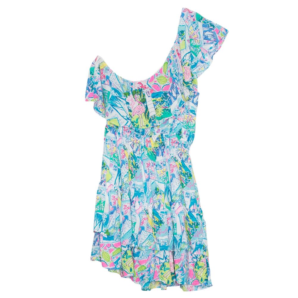 Lilly Pulitzer Dress One Shoulder Addilyn Preppy Resort Tropical Postcard XL - Picture 5 of 5